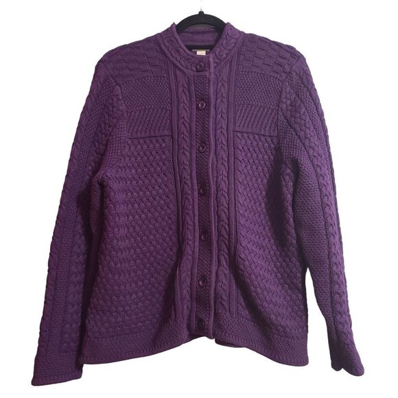 LL Bean Sweaters - LL Bean red burgundy knit button up sweater, womans large petite